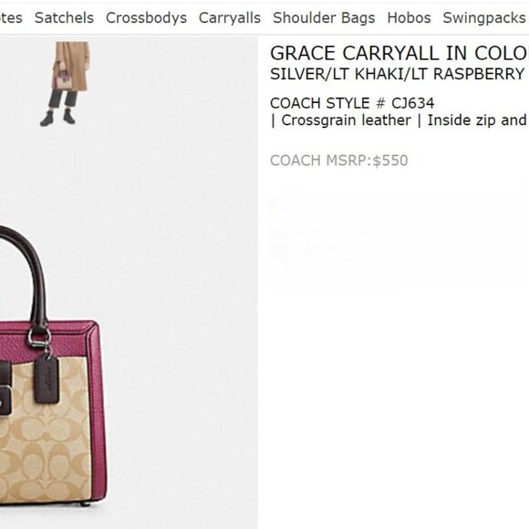Coach Grace Carryall CJ634 Colorblock Sign Canvas Raspberry/Multi, Xbody - NWOT - Picture 13 of 13